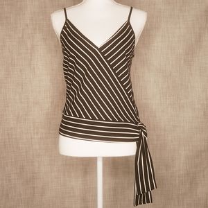 Deep V-Neck Strappy Striped Tank with Tie, NWOT
